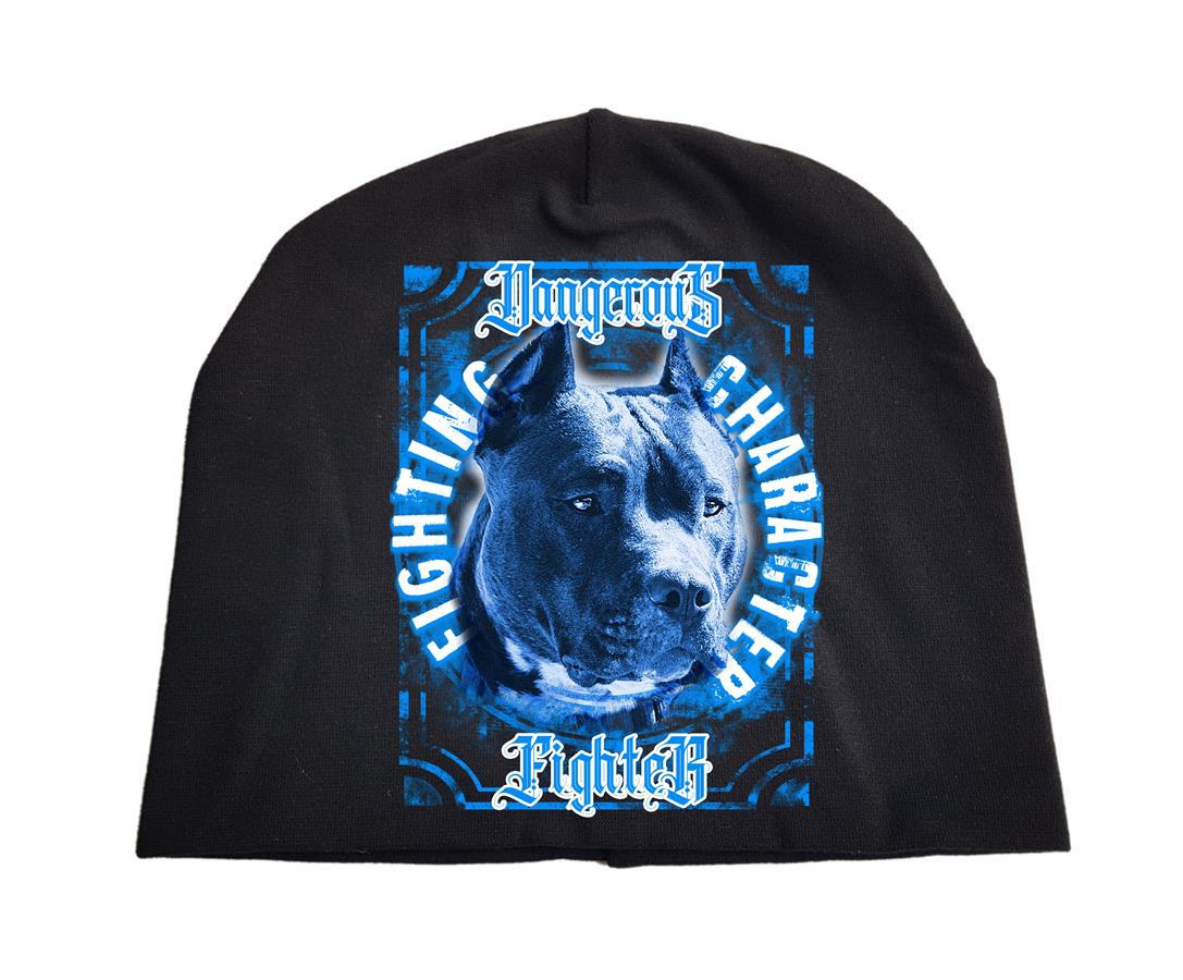 Zdjęcie produktu Czapka zimowa znaczek Pies   czarna bawełna pitbull